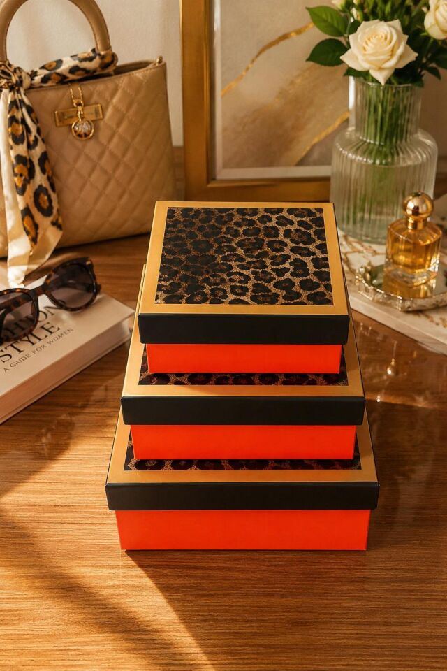 Kolix Hediyelik 3 'lü Dekoratif Kutu Leopar Model Premium Paketleme Kutusu