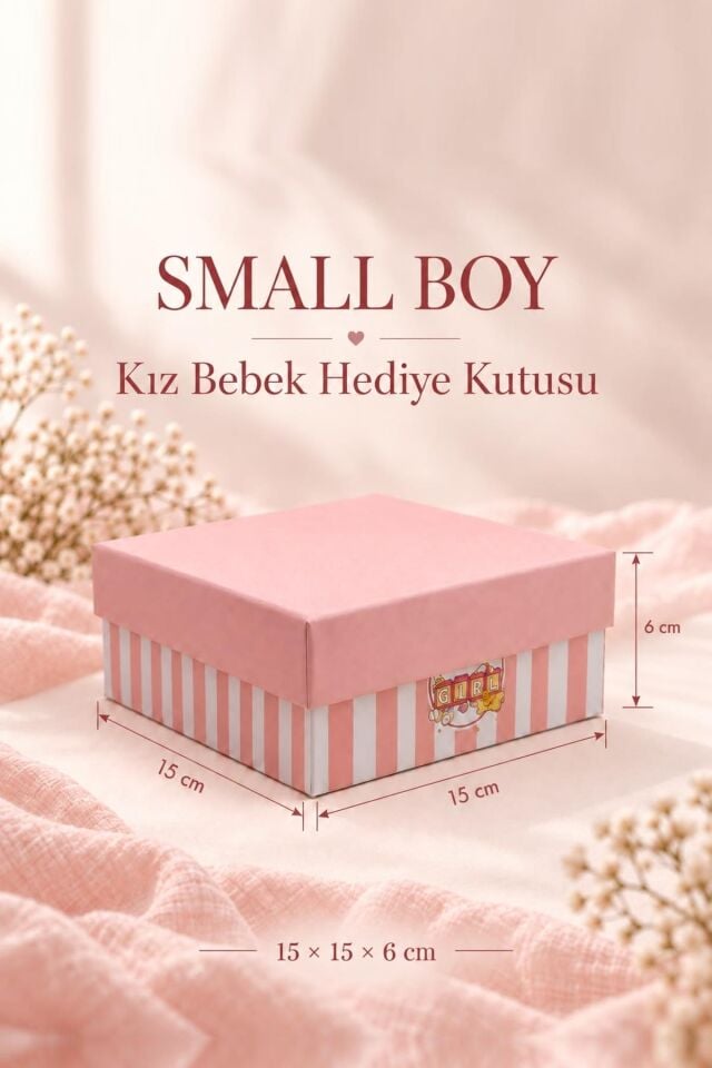 KOLİX 3'lü Set Kız Bebek Taslama Hediye Kutusu - Pembe Çizgili Baby Shower & Doğum Odası Sunum Kutusu