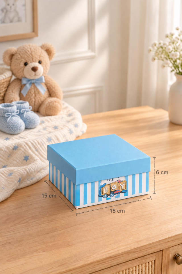 KOLIX 3'lü Set Erkek Bebek Taslama Hediye Kutusu - Mavi Çizgili Baby Shower & Doğum Odası Sunum Kutusu