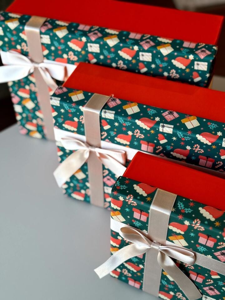 Kolix 3'lü Yılbaşı Temalı Dekoratif Fiyonklu Hediye Kutusu Karma Model  Happy New Year Noel Kutu
