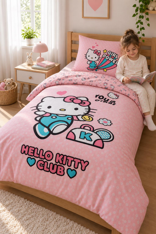 Özdilek Lisanslı Hello Kitty Club Tek Kişilik Ranforce Nevresim Takımı - Pembe Kız Çocuk Nevresim Seti