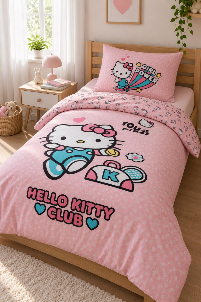 Özdilek Lisanslı Hello Kitty Club Tek Kişilik Ranforce Nevresim Takımı - Pembe Kız Çocuk Nevresim Seti
