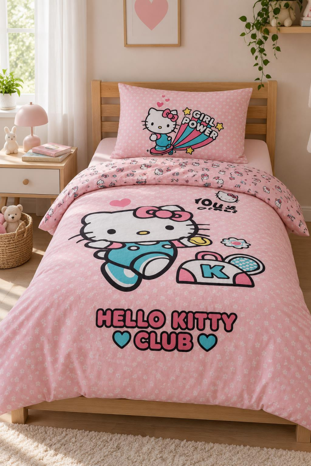 Özdilek Lisanslı Hello Kitty Club Tek Kişilik Ranforce Nevresim Takımı - Pembe Kız Çocuk Nevresim Seti