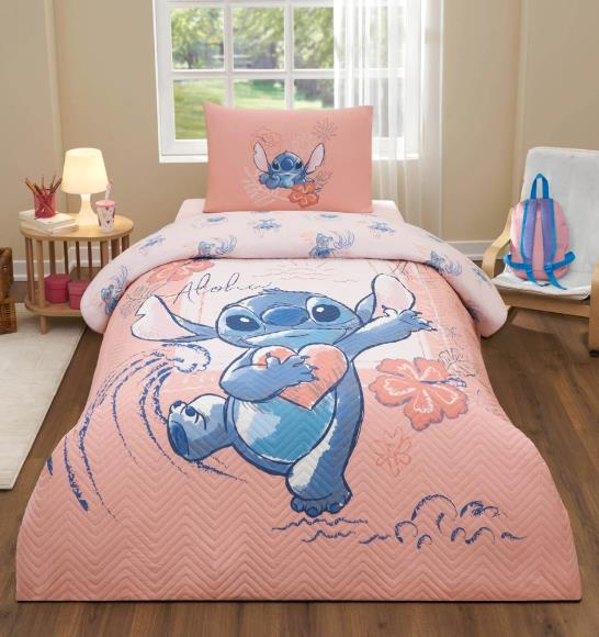 Özdilek Stitch Aloha Disney Lisanslı Kapitoneli Tek Kişilik Çocuk Nevresim Takımı