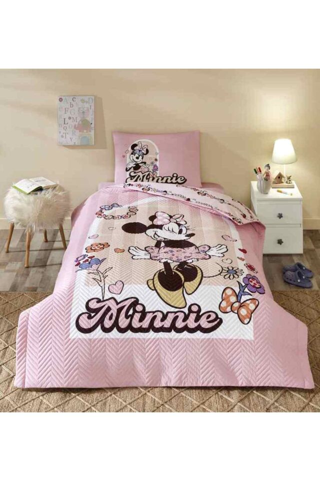 Özdilek Disney Kapitoneli Nevresim Takımı Ranforce Pembe Mınnıe Garden