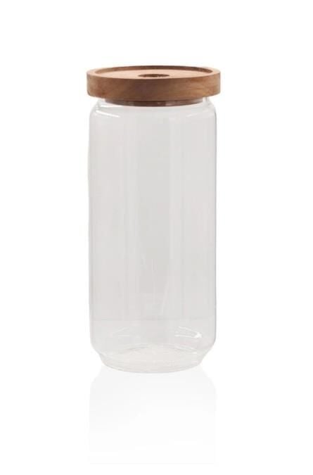 The Mia Ahşap Kapaklı 10 lu Büyük Boy Cam Saklama Kabı 1000 ml CAM0315