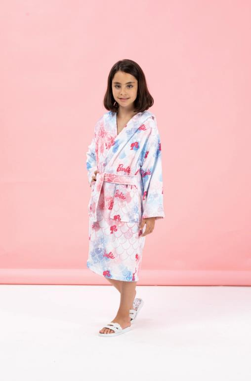 Özdilek Barbie Flake Lisanslı Kapüşonlu Çocuk Bornozu 9/10 Yaş