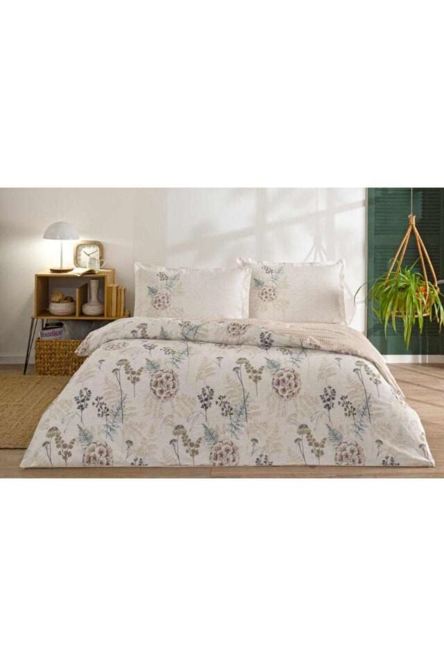 Özdilek Nevresim Takımı Fitted Çarşaflı Ranforce King Size (Battal Boy) Krem Phlox