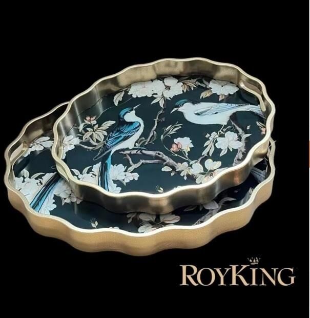 Royking Kuşlu 2 li Oval Tepsi 44x36-38x31 cm FX 054