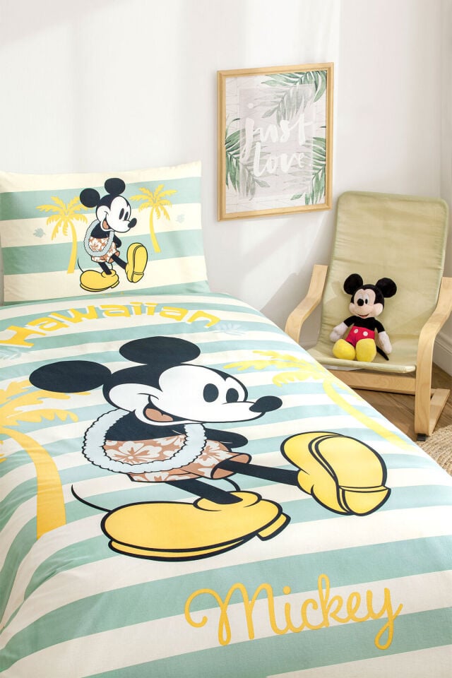 Özdilek Mickey Mouse Hawai Tek Kişilik Disney Lisanslı Lastikli Çocuk Nevresim Takımı