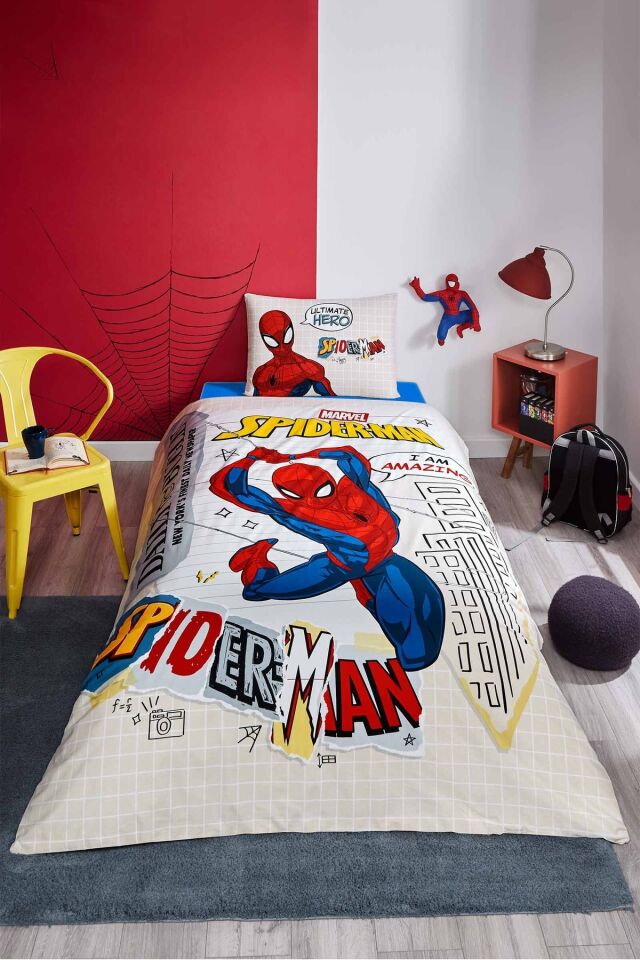 Özdilek Spiderman Web Sling Tek Kişilik Lisanslı Lastikli Çocuk Nevresim Takımı