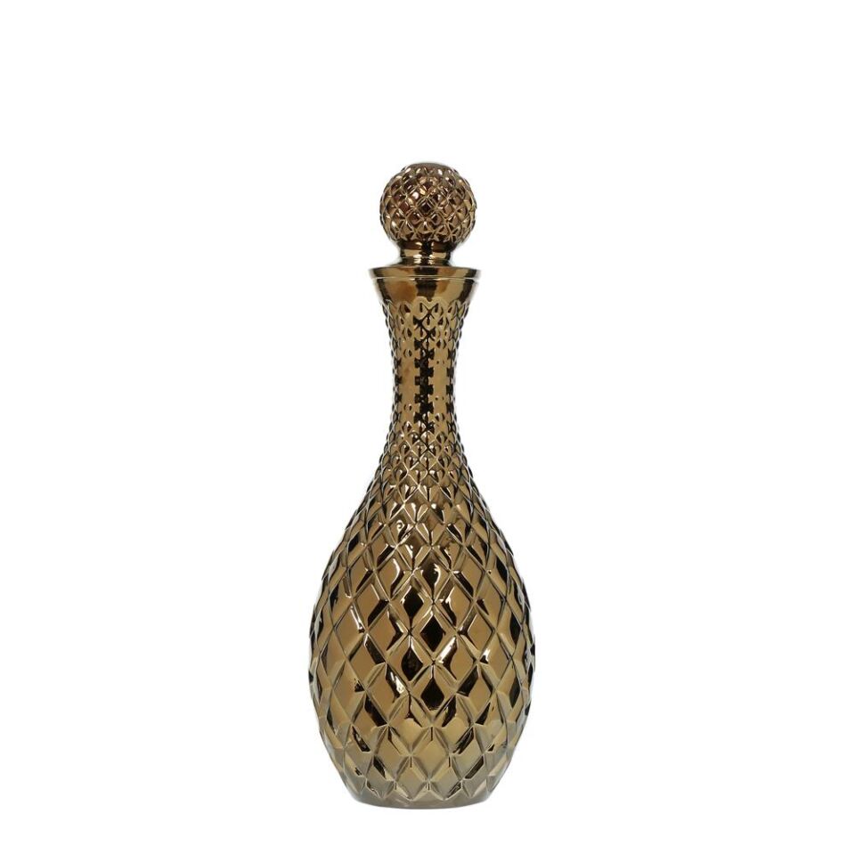 Vitale Koza Kapaklı Cam Karaf Altın Dekarasyon 14x36 cm AK.EVD0088
