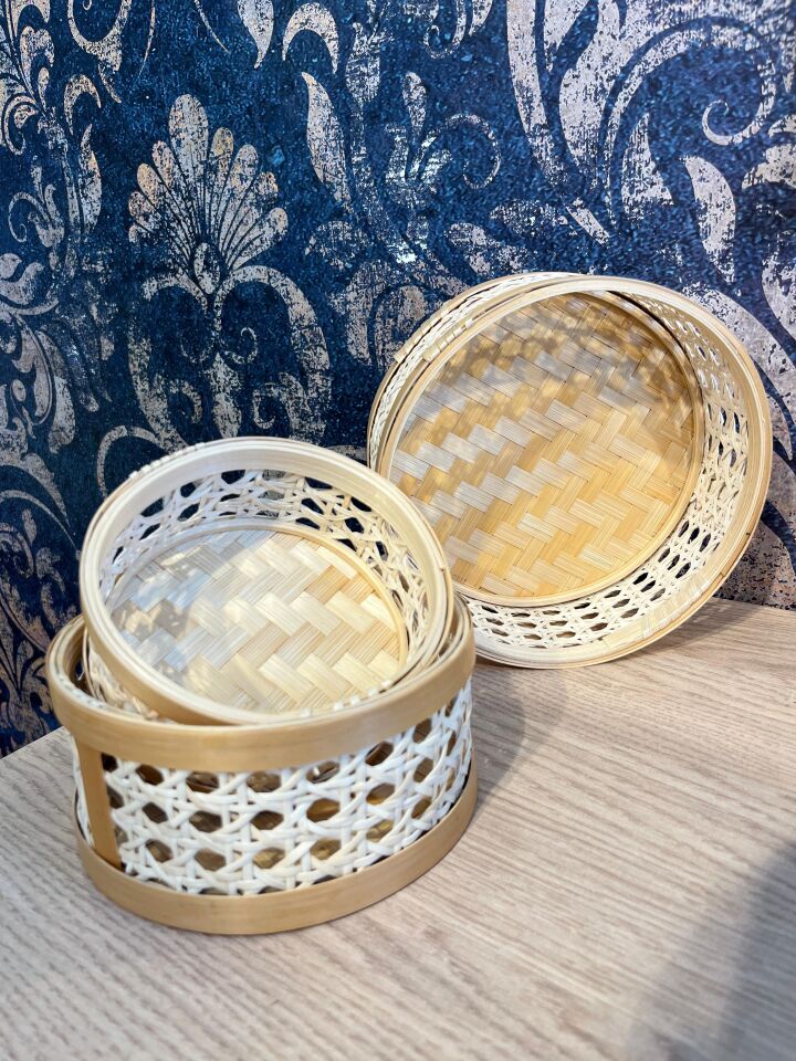 Evdema Çok Amaçlı Rattan Hazeranlı Krem 5'li Tepsi Seti AK.JJ0006