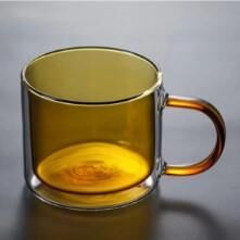 Linanware 2'li Çift Çidarlı Borosilikat Cam Nostaljik Kahverengi Yeşil Kupa Bardak 350ML DSG-26