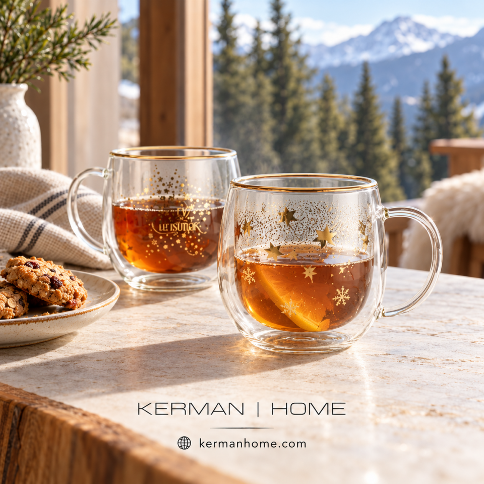 Linanware 2 'li Çift Cidarlı Cam Bardak Hediyelik Kupa 300 ml  DSG-30