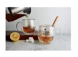 Linanware 2 'li Çift Cidarlı Cam Bardak Hediyelik Kupa 300 ml  DSG-30