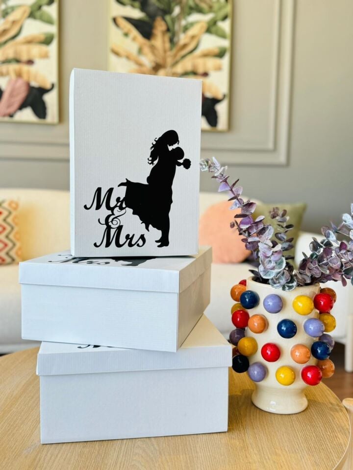 Mr & Mrs Box-Gelin Damat Hediye Kutusu-Nişan Bohça Kutusu-Özel Tasarım Hediye Kutusu
