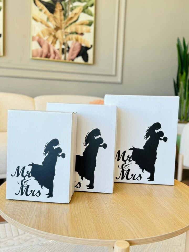 Mr & Mrs Box-Gelin Damat Hediye Kutusu-Nişan Bohça Kutusu-Özel Tasarım Hediye Kutusu