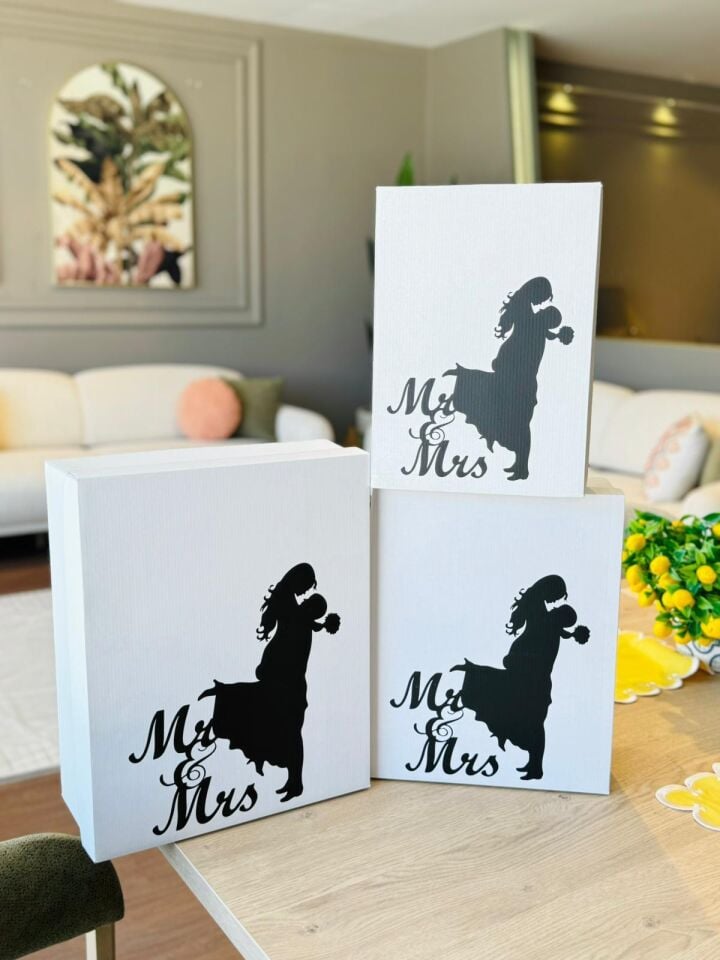 Mr & Mrs Box-Gelin Damat Hediye Kutusu-Nişan Bohça Kutusu-Özel Tasarım Hediye Kutusu