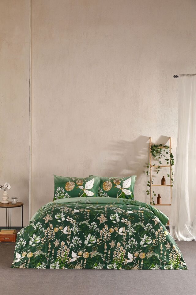 Doqu Home Saten Nevresim Takımı Rose Glow Çift Kişilik - Yeşil