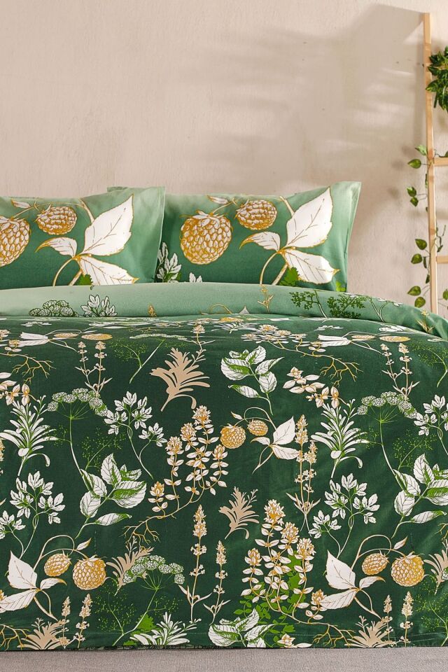 Doqu Home Saten Nevresim Takımı Rose Glow Çift Kişilik - Yeşil