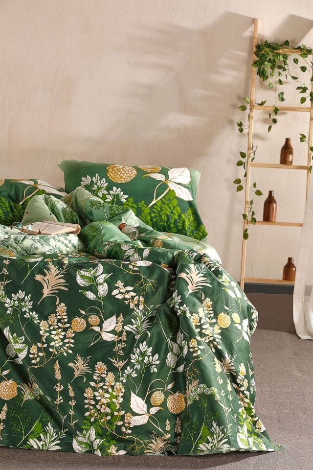 Doqu Home Saten Nevresim Takımı Rose Glow Çift Kişilik - Yeşil