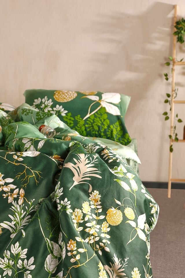 Doqu Home Saten Nevresim Takımı Rose Glow Çift Kişilik - Yeşil