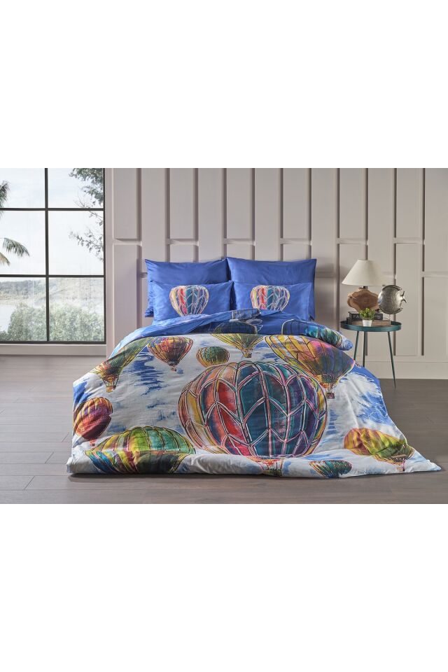 Doqu Home Barış Sarıbaş Kapadokya Balonları Nevresim Takımı Mavi - Tek Kişilik