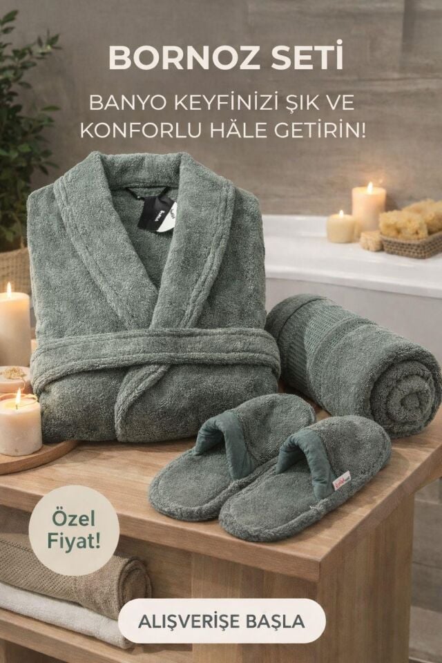 Özdilek Colourist Banyo Bornoz Seti Zümrüt  S-M Beden
