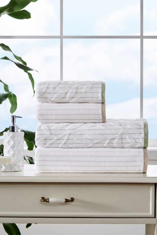 Özdilek Leaf Stripe Kadife Havlu Seti Best Set