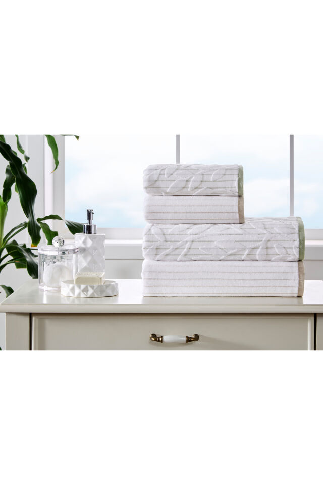 Özdilek Leaf Stripe Kadife Havlu Seti Best Set