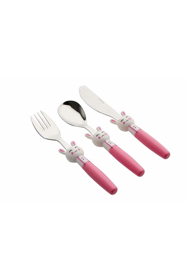 Mini Rabbit Pembe Çocuk Çatal Kaşık Bıçak Takım 3 Parça 04FST001625