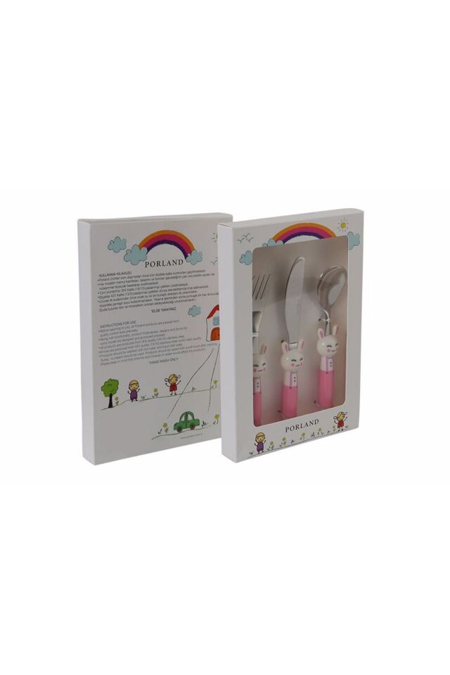Mini Rabbit Pembe Çocuk Çatal Kaşık Bıçak Takım 3 Parça 04FST001625