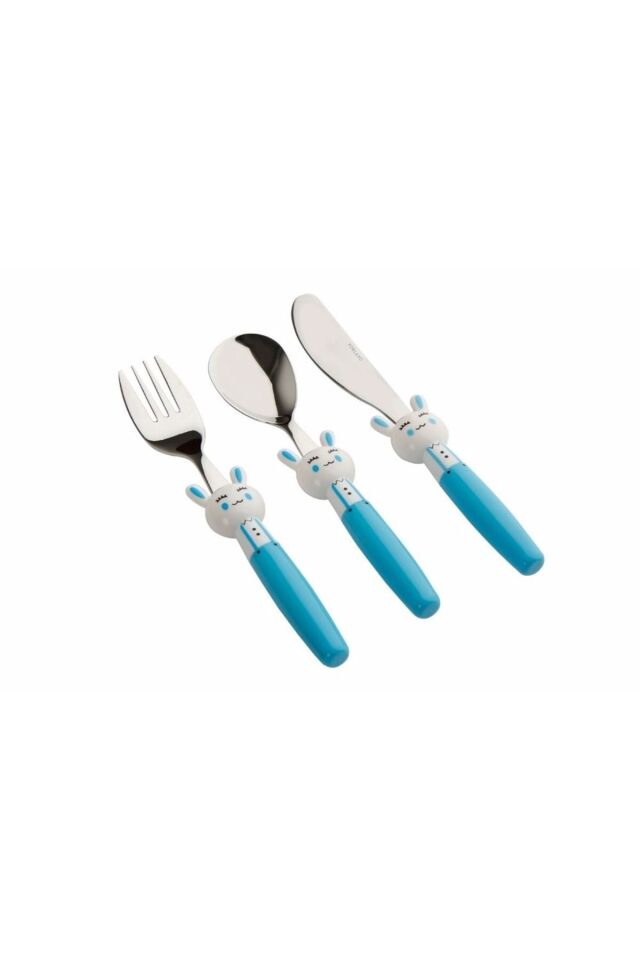 Porland Mini Rabbit Mavi Çocuk Çatal Kaşık Bıçak Takım 3 Parça 04FST001624