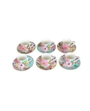 Lucky Art Peony Desenli 6 lı Bone China Porselen Kahve Fincanı seti 100 ml LYBA 038