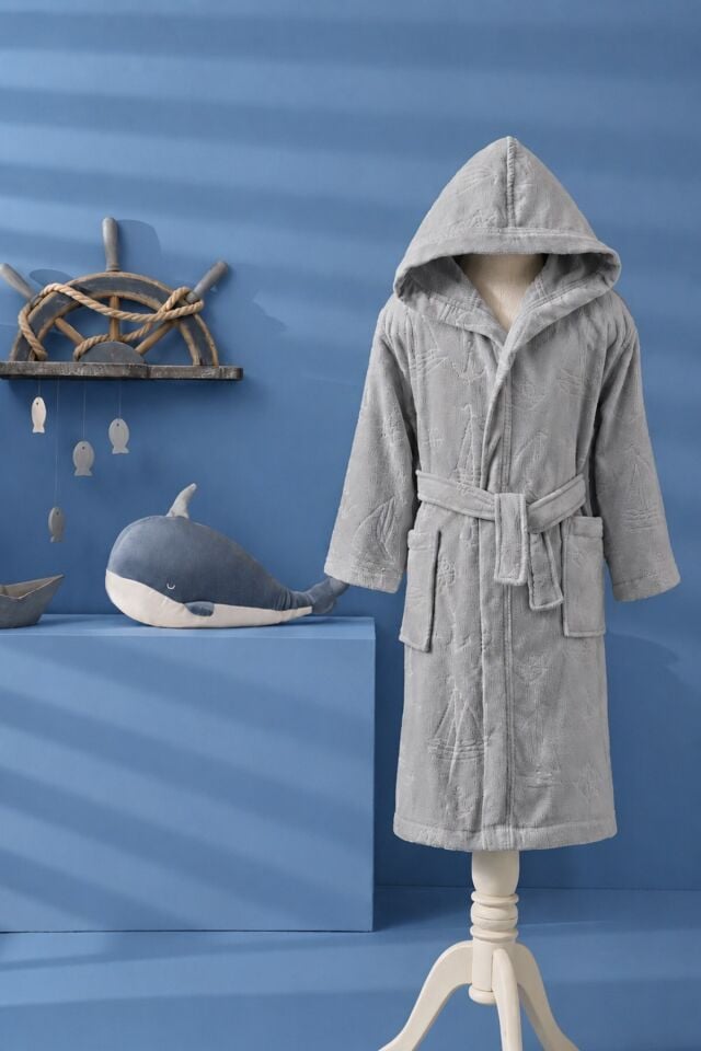 Özdilek Boy Marine Çocuk Bornozu 7/8 Yaş Gri