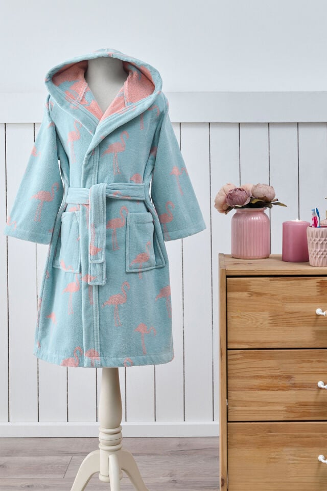 Özdilek Junior Flamingo Kapüşonlu Kadife Çocuk Bornozu 3/4 Yaş
