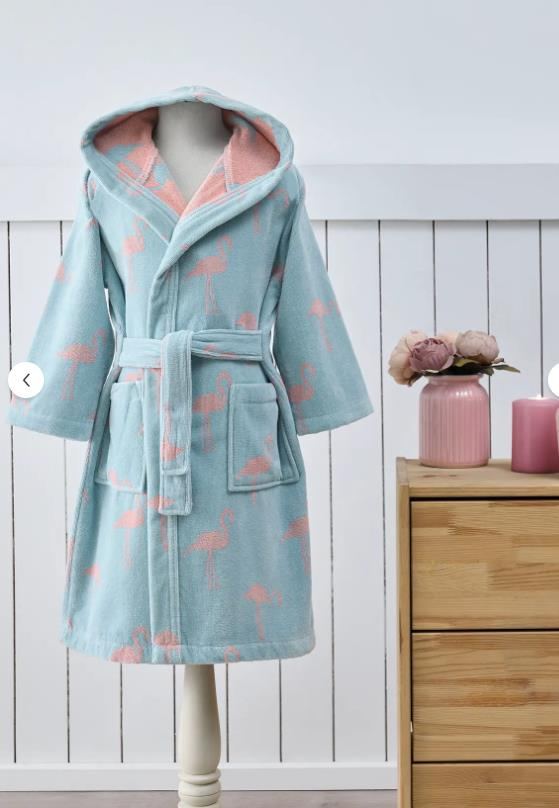 Özdilek Junior Flamingo Kapüşonlu Kadife Çocuk Bornozu 5/6 Yaş