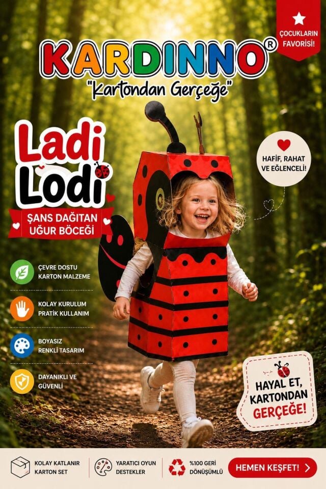 Kardinno Ladi Lodi Eğitici Oyuncak Karton Giyilebilir Çocuk Kostümü Etkinlik Parti Kostümü