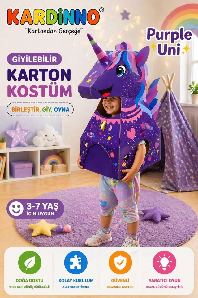 Kardinno Purple Uni Eğitici Oyuncak Karton Giyilebilir Çocuk Kostümü Etkinlik Parti Kostümü