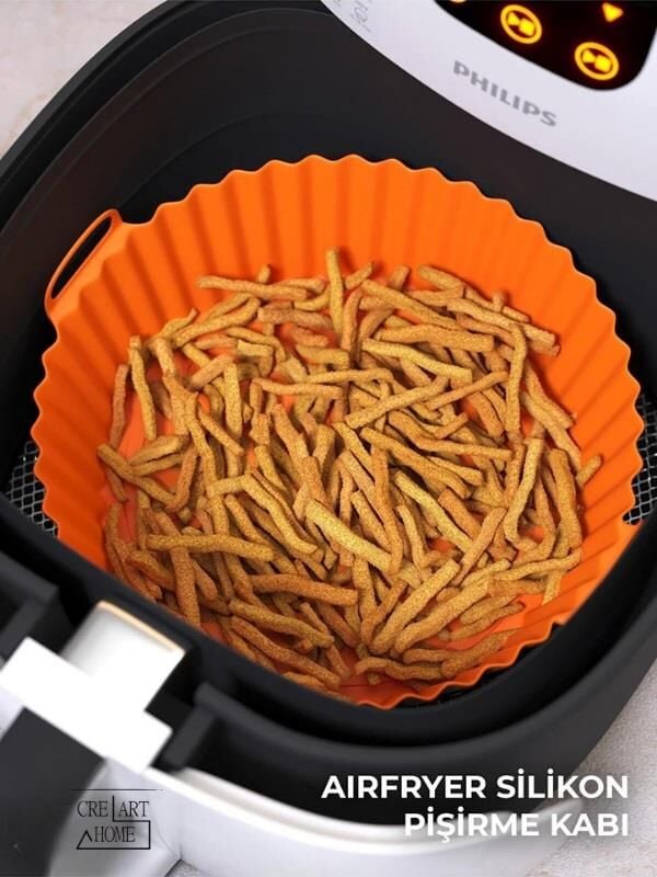 Airfryer Silikon Pişirme Kabı 20x5 Cm Bpa Içermez Tüm Airfryer'lere Uyumlu Pişirme Kağıdı TURUNCU