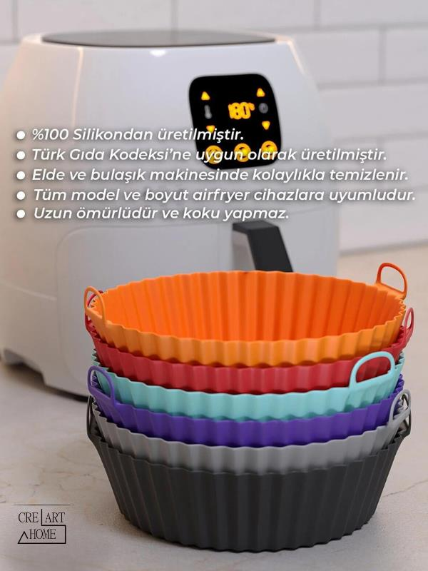 Airfryer Silikon Pişirme Kabı 20x5 Cm Bpa Içermez Tüm Airfryer'lere Uyumlu Pişirme Kağıdı TURUNCU
