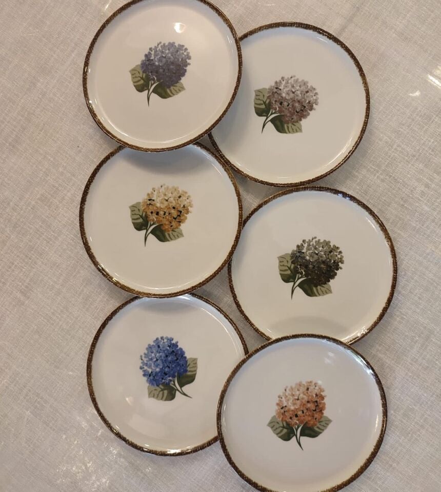 Porland Ortanca 6 Parça Pasta Tabağı 20cm Porselen