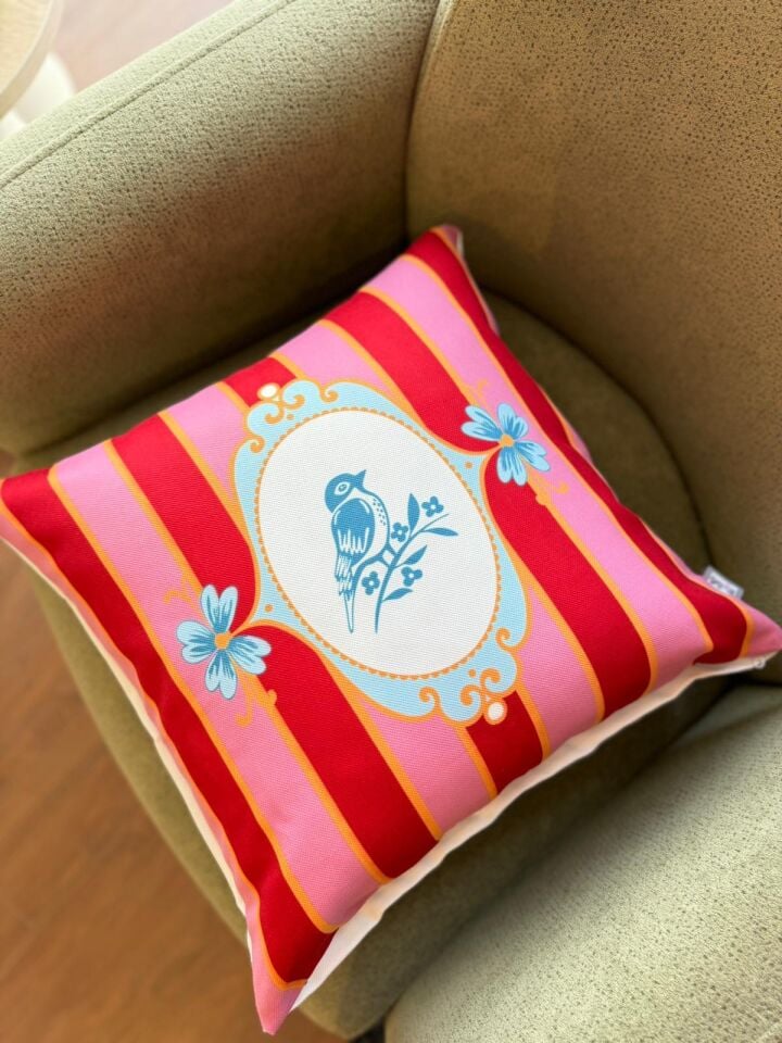 Crearthome Bellisima Kırlent Kılıfı 45x45 cm Kuş Desen Dekoratif Yastık Kırlent