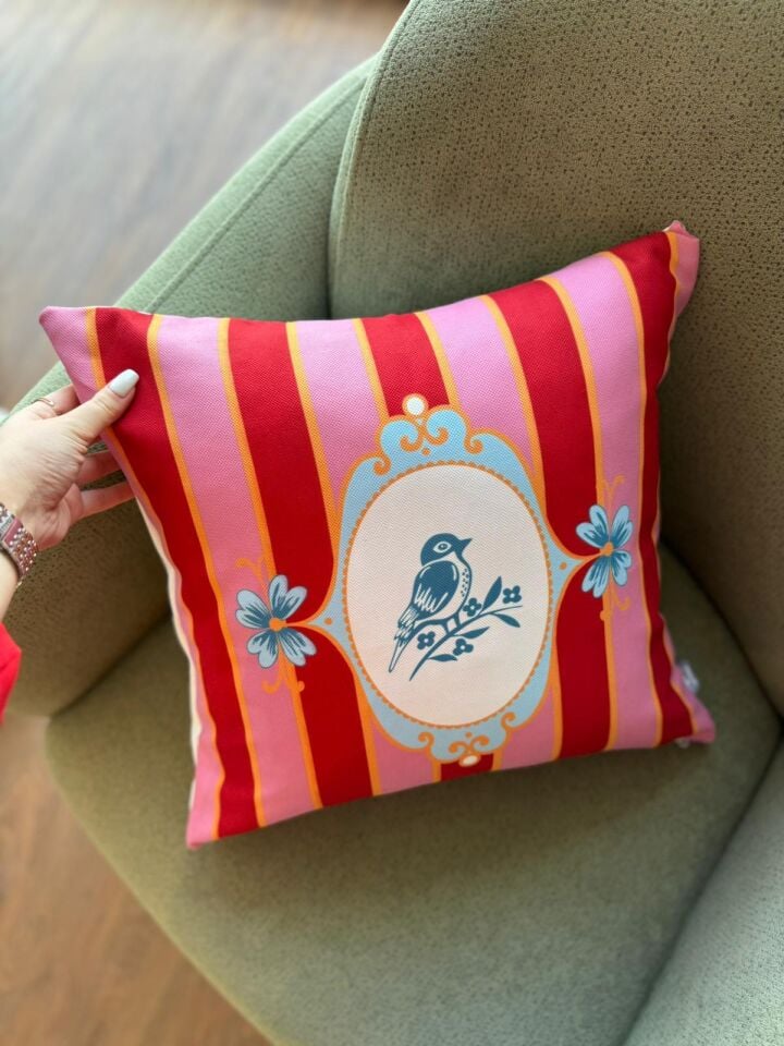 Crearthome Bellisima Kırlent Kılıfı 45x45 cm Kuş Desen Dekoratif Yastık Kırlent