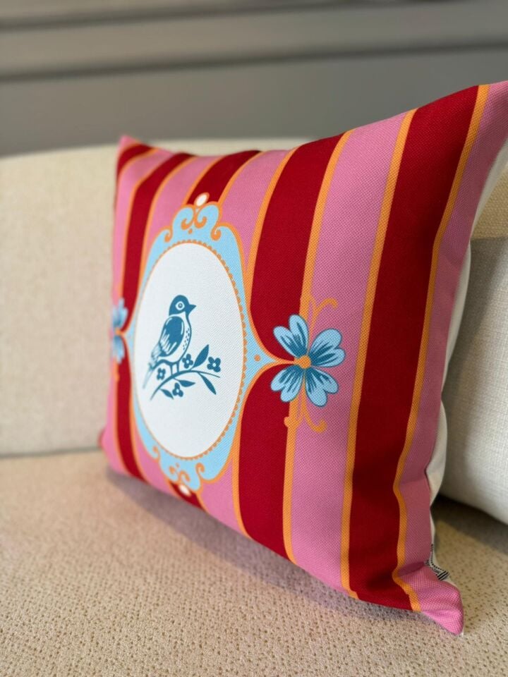 Crearthome Bellisima Kırlent Kılıfı 45x45 cm Kuş Desen Dekoratif Yastık Kırlent