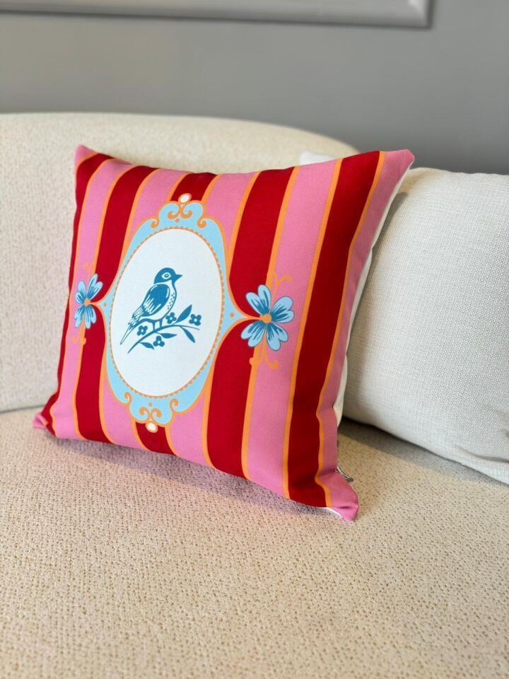 Crearthome Bellisima Kırlent Kılıfı 45x45 cm Kuş Desen Dekoratif Yastık Kırlent