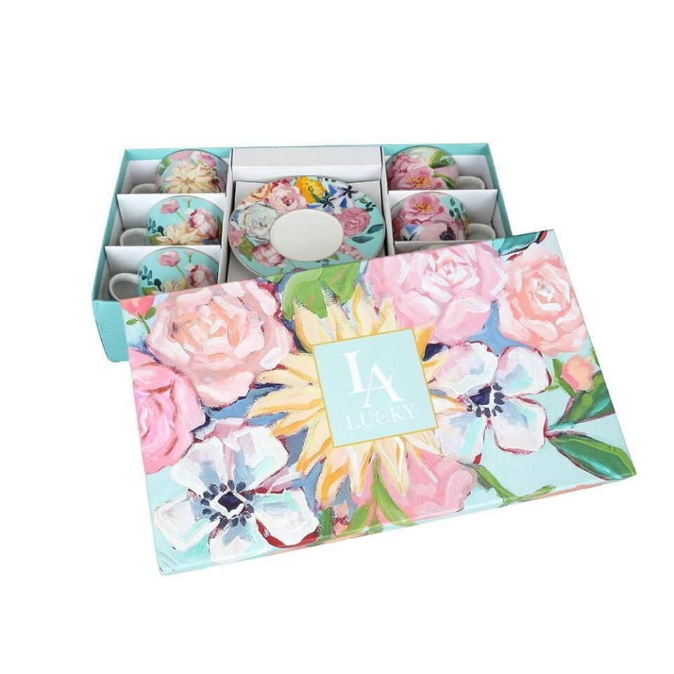 Luckyart Peony Desenli 6 lı Bone China Porselen Çay Fincanı seti 220 ml LYBA037