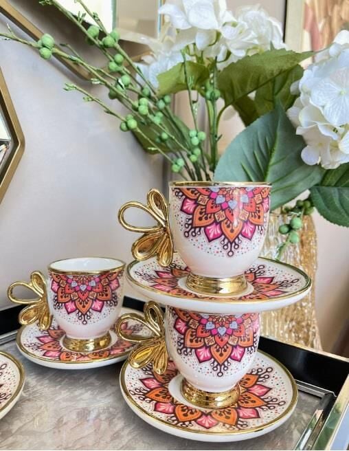 Royking Kante 6lı Kahve Fincan Takımı PEMBE TURUNCU BKY 003