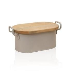 The Mia Stripe Ahşap Kapaklı Ekmek Saklama Kutusu Bej 40x22x18 CM  STP0020